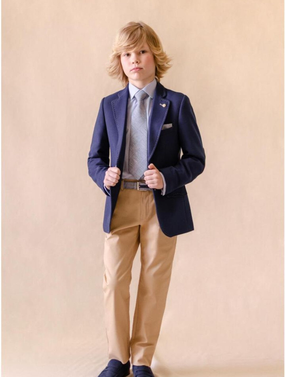 One Varones Boys Navy Blazer With Tan Trim Arm Patches:- 10-04053 78