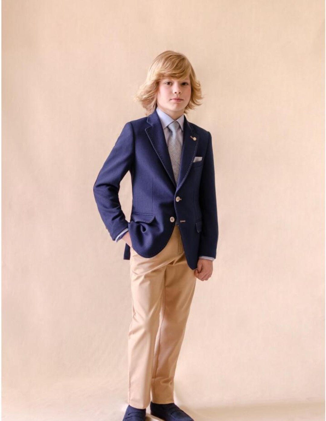 One Varones Boys Navy Blazer With Tan Trim Arm Patches:- 10-04053 78