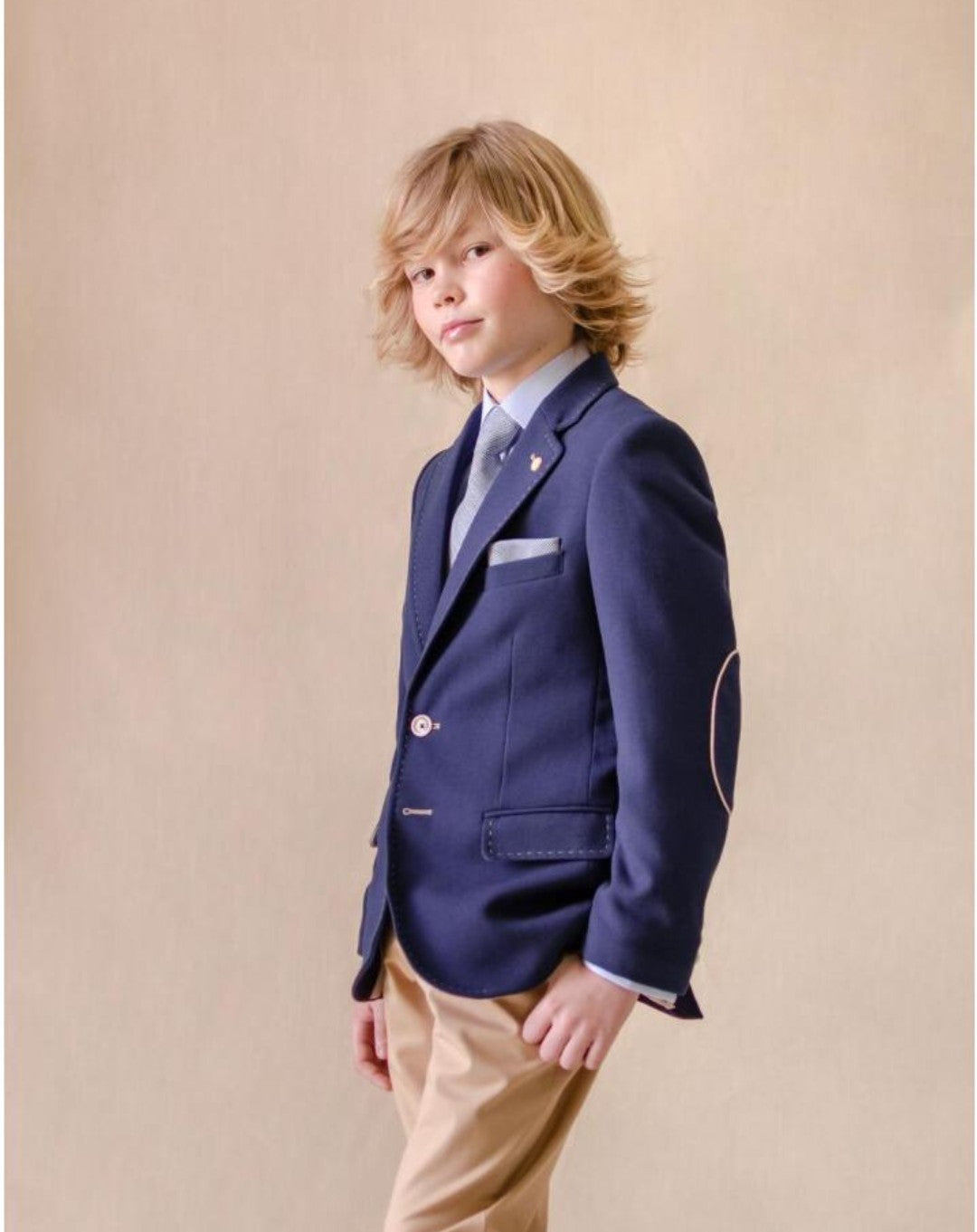 One Varones Boys Navy Blazer With Tan Trim Arm Patches:- 10-04053 78