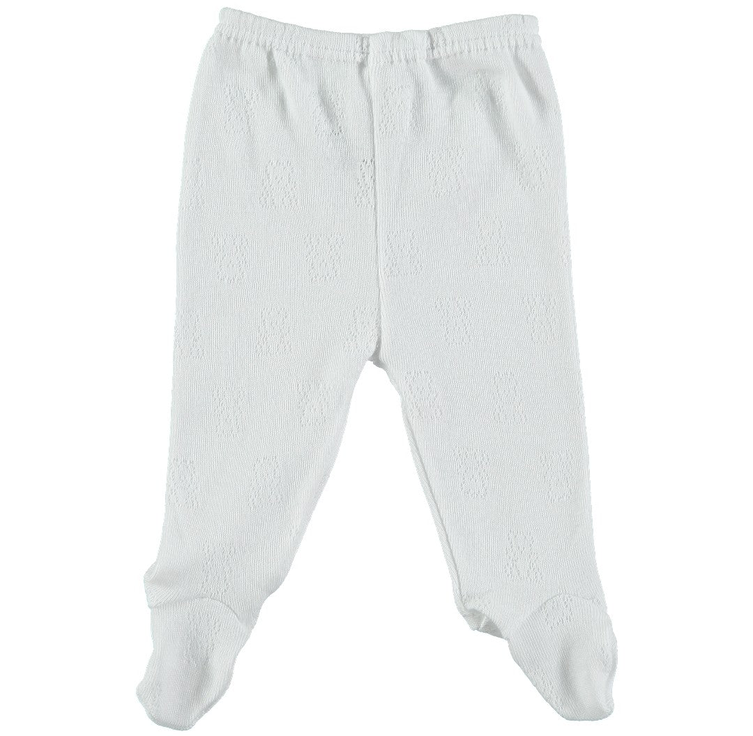Babidu Unisex Bear Motif Footed Pull On Pants:- White