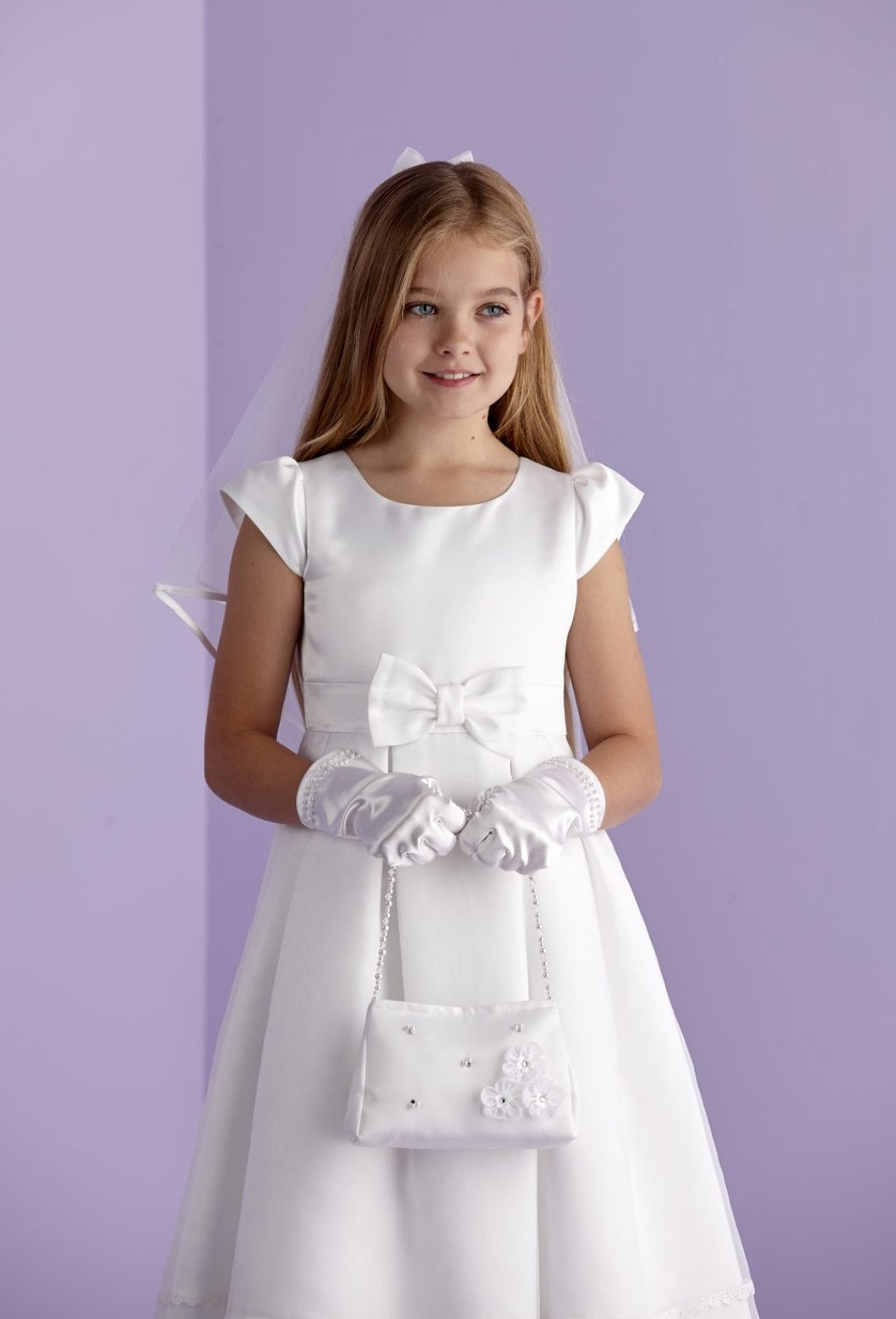 Peridot Girls White Communion Bag:- Evelyn