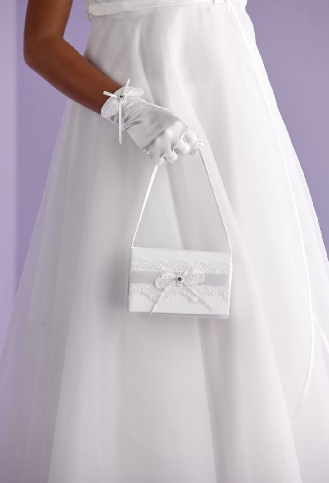 Peridot Girls White Communion Bag:- Emma
