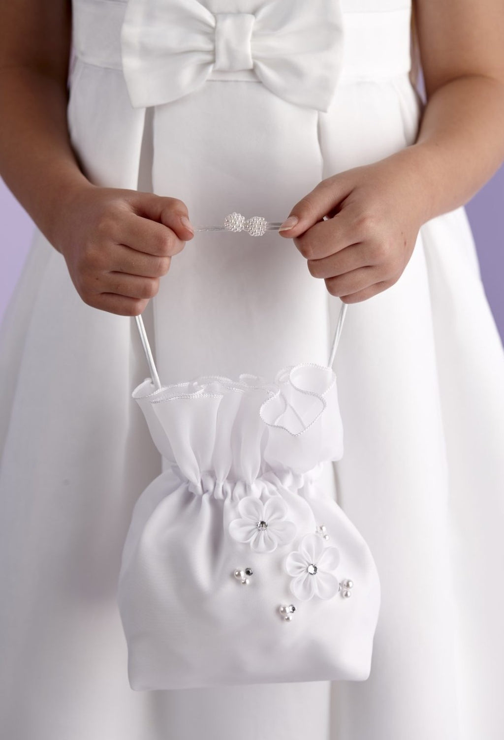 Peridot Girls White Communion Bag:- Poppy