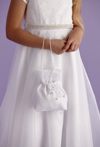 Peridot Girls White Communion Bag:- Poppy