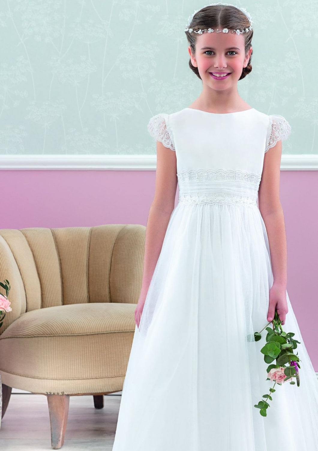 Emmerling Girls White Communion Dress:- Frauke