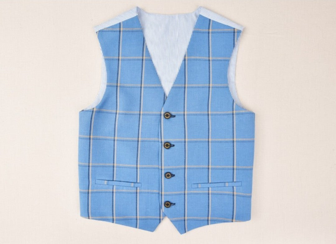 SALE One Varones Boys Pale Blue Check Waistcoat:-10-10019R 70