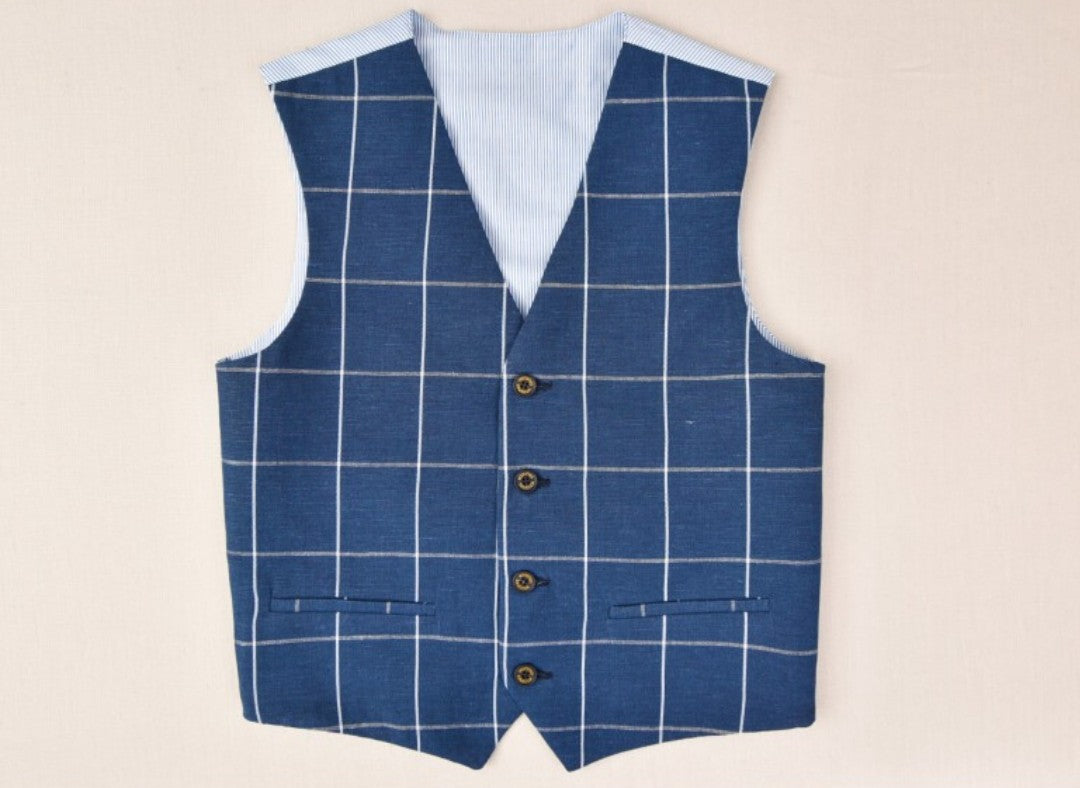SALE One Varones Boys Dark Blue Check Waistcoat:-10-10017R 78