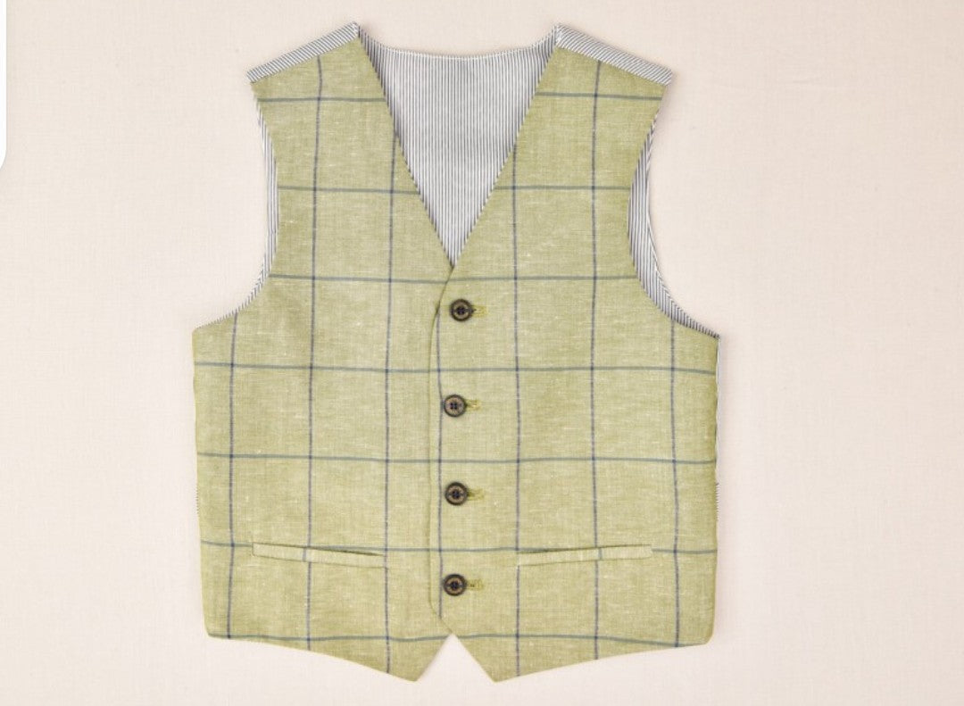 SALE One Varones Boys Green Check Waistcoat:-10-10014R 88