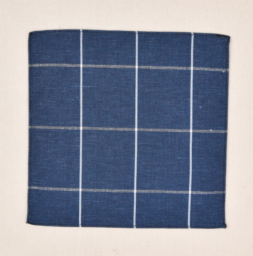 SALE One Varones Boys Pocket Square:- Dark Blue Check