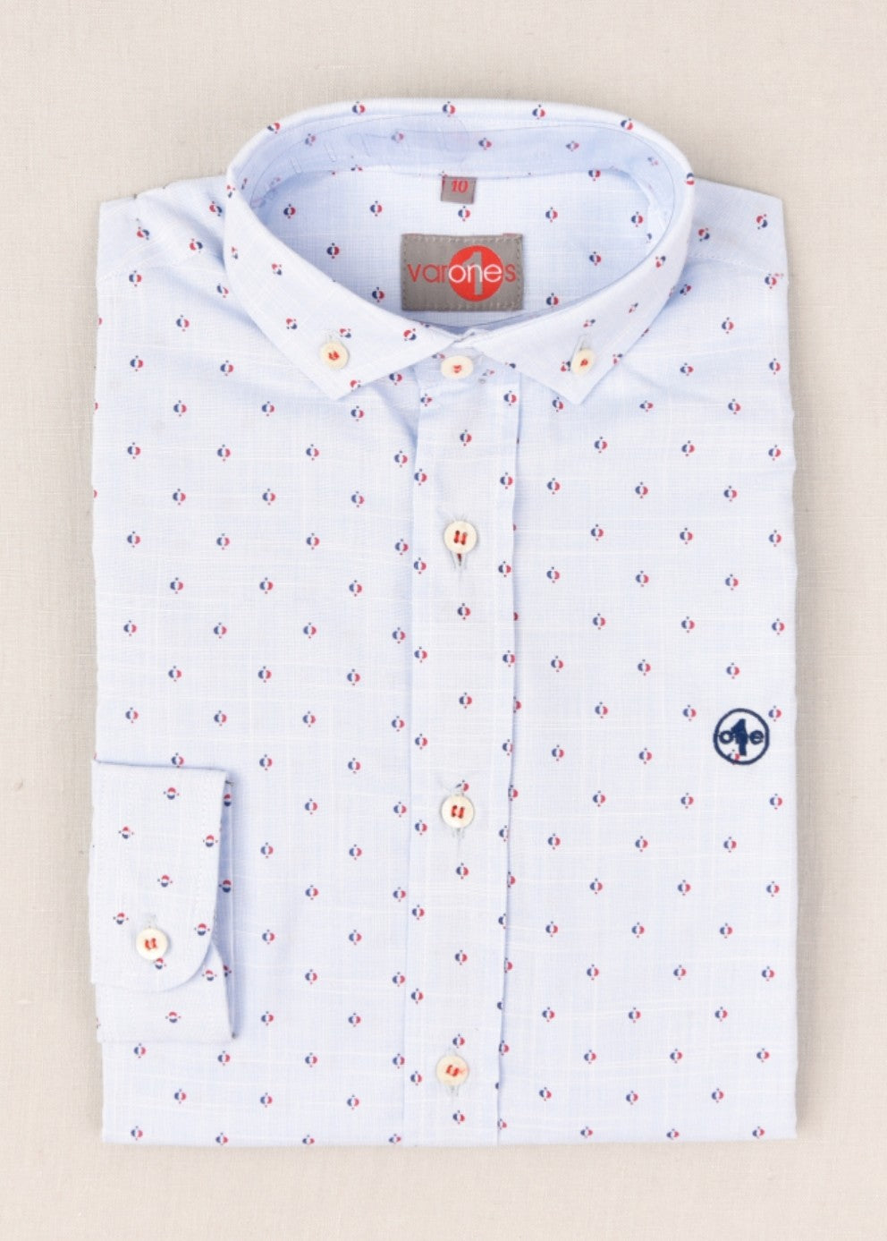 SALE One Varones Blue Shirt With Navy & Red Print Motif:-10-06113 02