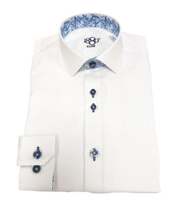 1880 Club Boys White Textured Shirt With Navy Buttons