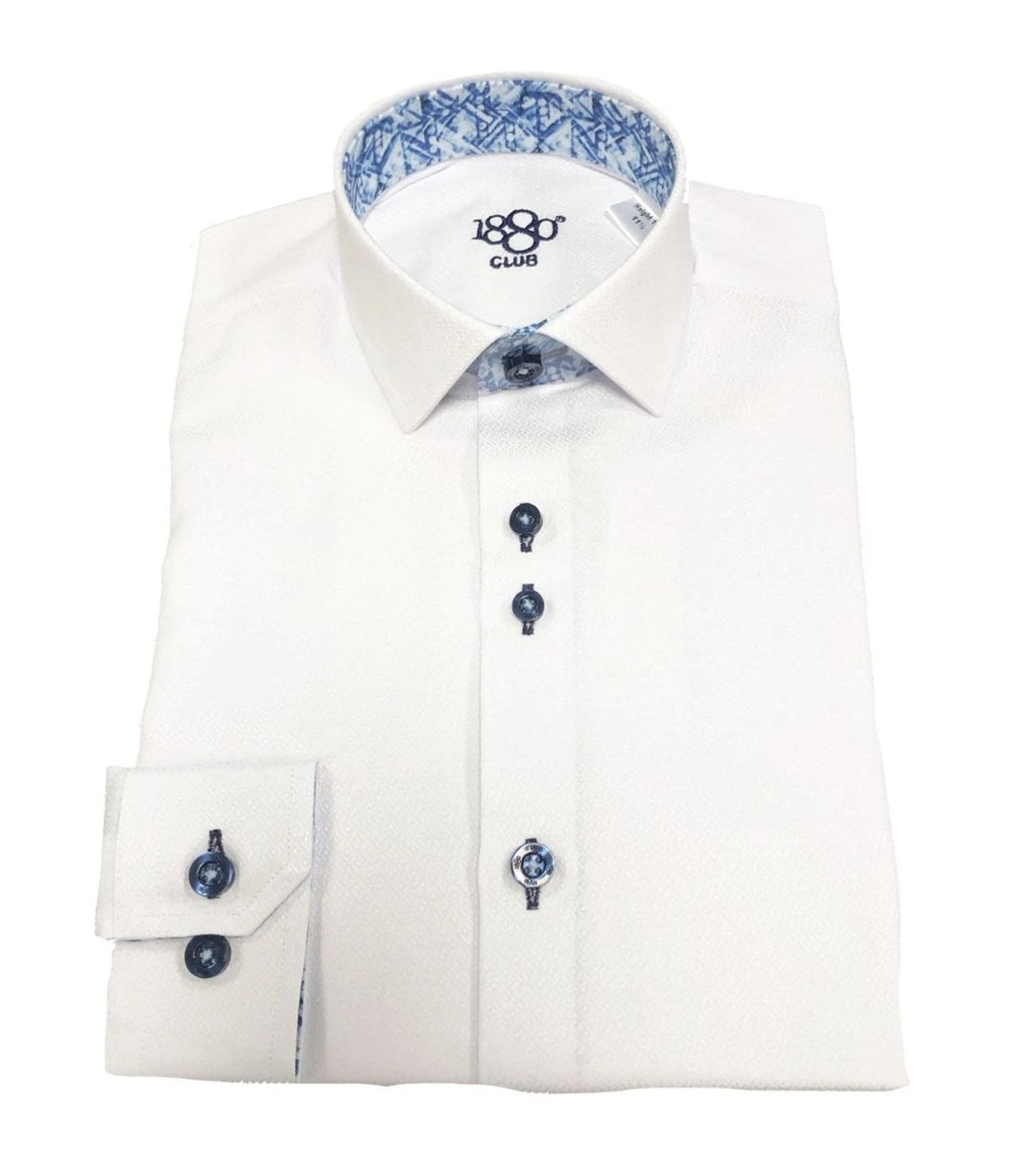 1880 Club Boys White Textured Shirt With Navy Buttons