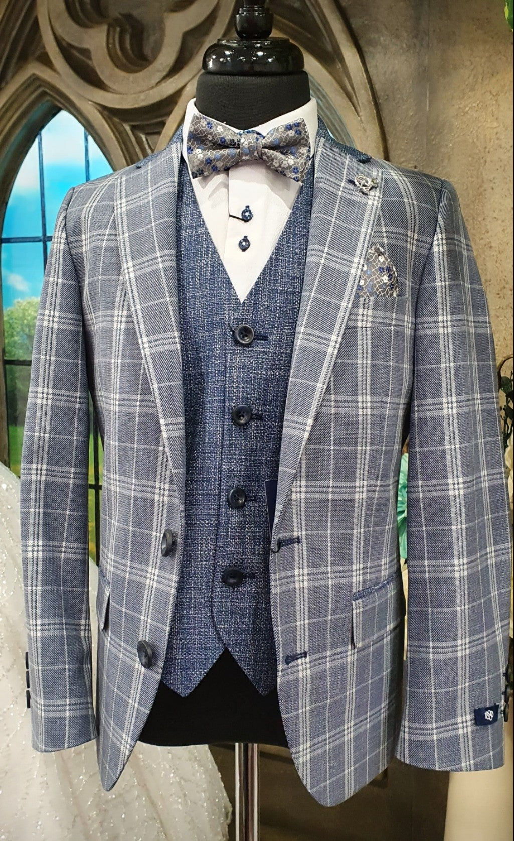 SALE 1880 Club Boys Blue Check Blazer:- 102 15124 24 Age 5 & 7