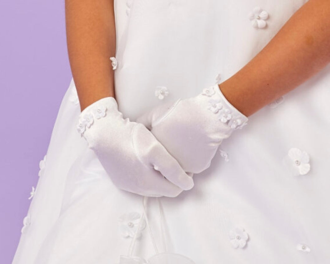 Peridot Girls White Communion Gloves:- Kelly