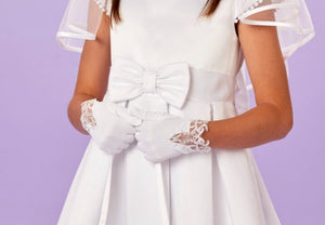 Peridot Girls White Communion Gloves:- Martha