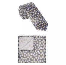 Load image into Gallery viewer, 1880 Club Boys Tie &amp; Pocket Square:- Brown &amp; Gold Retro Floral
