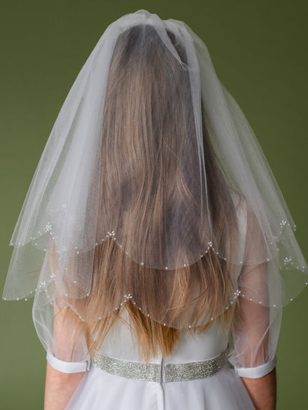 Linzi Jay White Beaded and Pearl Scallop Edge Veil:- LA119WTNC2