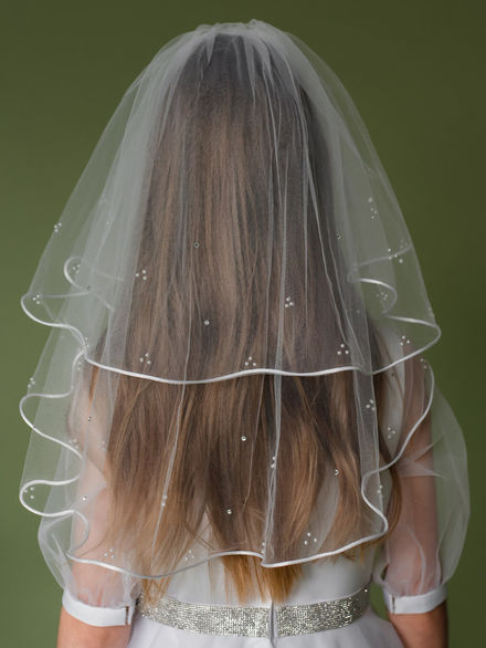 Linzi Jay White Corded Edge Communion Veil:- LA159WT2