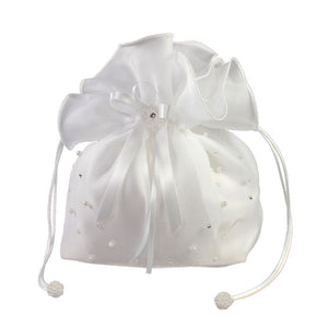 Linzi Jay Girls White Organza Dolly Bag with Pearl and Diamante:- LD17WT