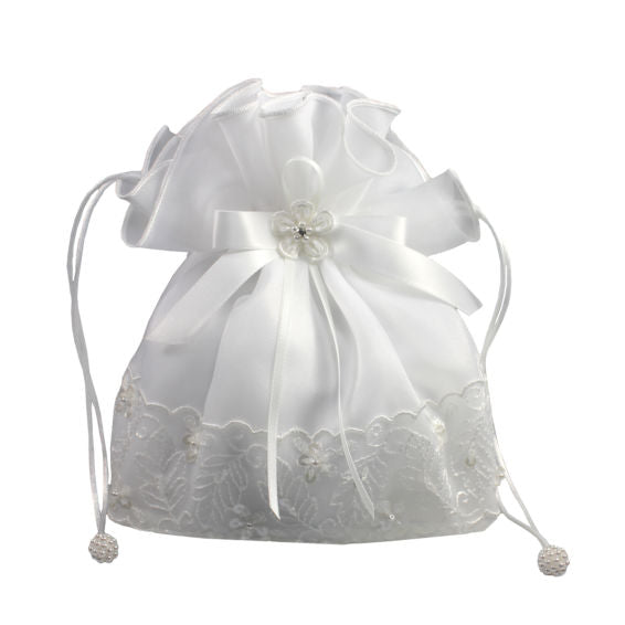 Linzi Jay Girls White Organza & Beaded Lace Dolly Bag:- LD51WT