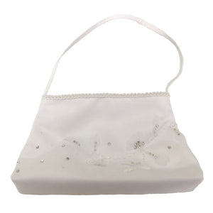 Linzi Jay Girls White Flower Beaded Communion Handbag:-LD57WT