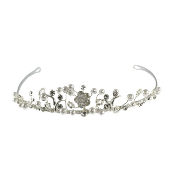 Linzi Jay Pearl Tiara with cross and flower charm:- LM188WTSI