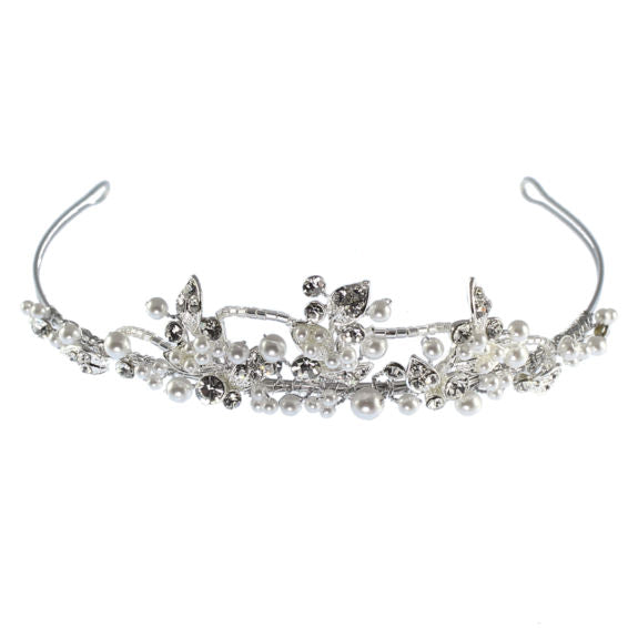 Linzi Jay Pearl & Diamante Leaf & Loop Communion Tiara- LM205WTSI