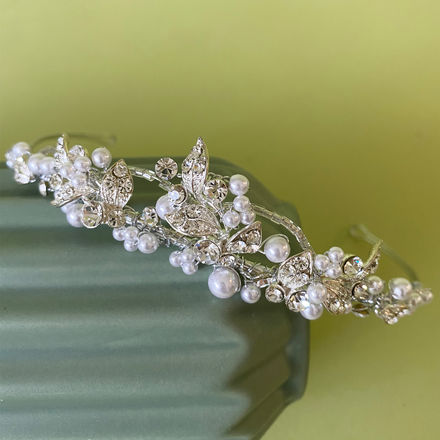 Linzi Jay Pearl & Diamante Leaf & Loop Communion Tiara- LM205WTSI