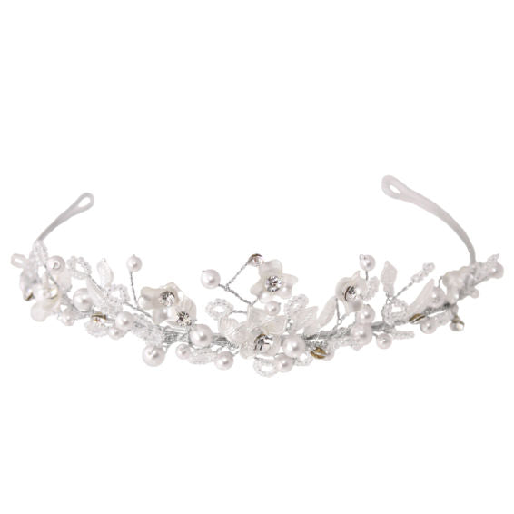 Linzi Jay Flowers & Leaves Beaded Tiara:- LM230WTSI
