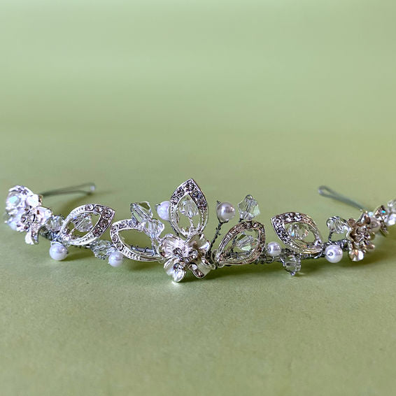 Linzi Jay Silver Diamante and Pearl Tiara:- LM243SI