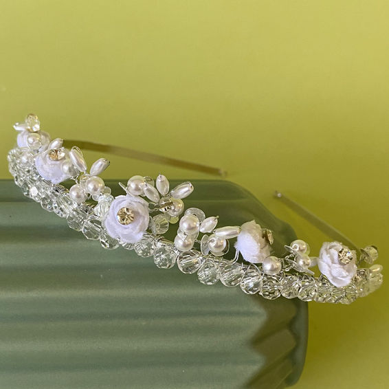 Linzi Jay Flowers & Pearl Sprig Tiara:- LM251WTSI