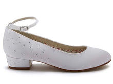 Load image into Gallery viewer, SALE COMMUNION SHOES Rainbow Club &#39;Maple&#39; Heel- White Satin

