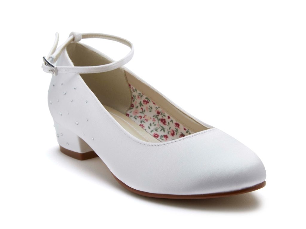 SALE COMMUNION SHOES Rainbow Club 'Maple' Heel- White Satin