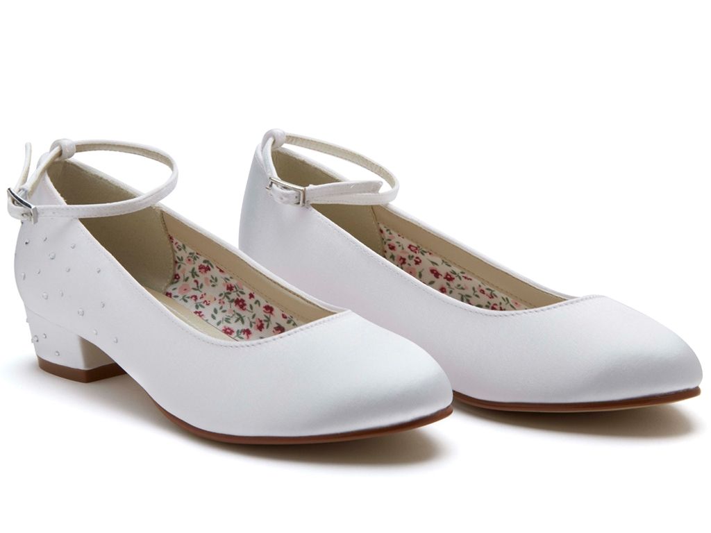 SALE COMMUNION SHOES Rainbow Club 'Maple' Heel- White Satin