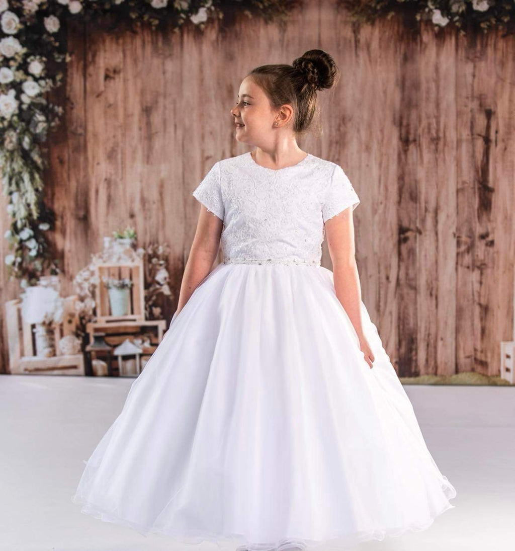SALE COMMUNION DRESS Paula's Communion Girls White Communion Dress:- PJ21 AGE 7 & 8