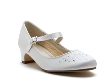 Load image into Gallery viewer, SALE COMMUNION SHOES Rainbow Club &#39;Verity&#39; Heel- White Satin Shoes With AB Crystals
